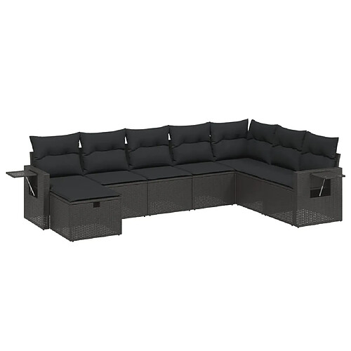 Maison Chic Ensemble Tables et chaises d'extérieur 8 pcs avec coussins,Salon de jardin noir résine tressée -GKD547759