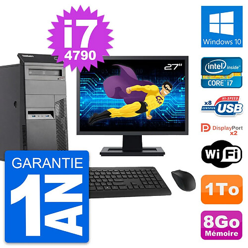 PC Tour Lenovo M83 Ecran 27" Core i7-4790 RAM 8Go Disque Dur 1To Windows 10 Wifi · Occasion