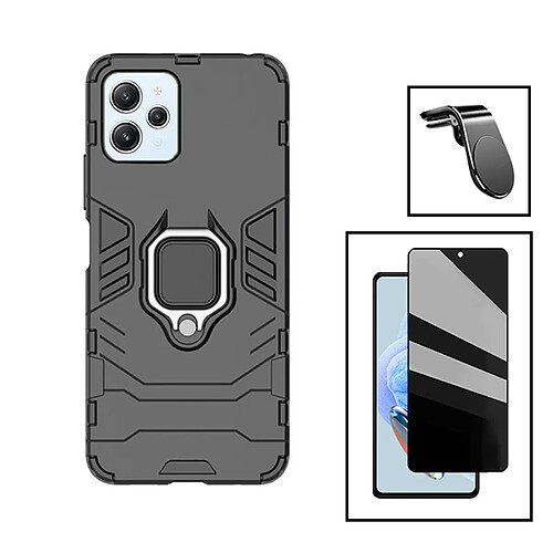 PHONECARE Kit Verre Trempé 5D Anti-Spy + Coque 3X1 Military Defender + Support Magnétique L pour Xiaomi Redmi Note 12R - Noir