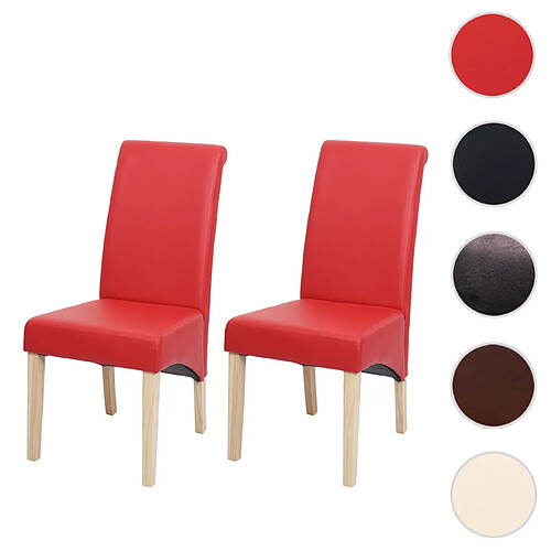 Mendler Lot de 2 chaises de salle à manger Chaise de cuisine Chaise M37 ~ similicuir mat, rouge, pieds clairs