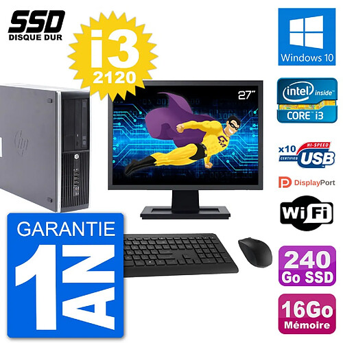 PC HP Compaq Pro 6300 SFF Ecran 27" i3-2120 RAM 16Go SSD 240Go Windows 10 Wifi · Occasion