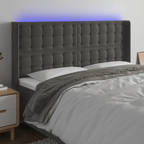 Maison Chic Tête de lit scandinave à LED,meuble de chambre Gris foncé 163x16x118/128 cm Velours -MN36032