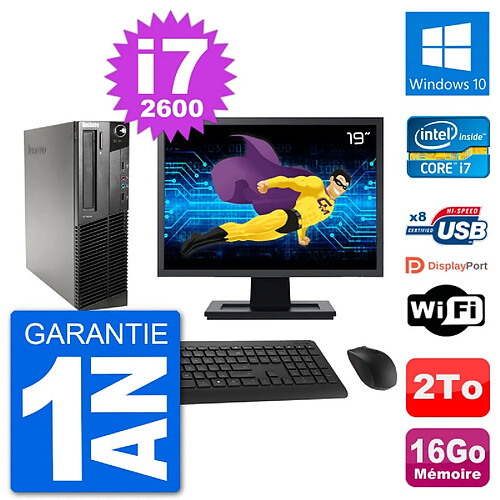 PC Lenovo M91p SFF Ecran 19" Intel i7-2600 RAM 16Go Disque 2To Windows 10 Wifi · Occasion