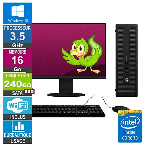 PC HP 800 G1 SFF i3-4150 3.50GHz 16Go/240Go SSD Wifi W10 + Ecran 19 · Reconditionné