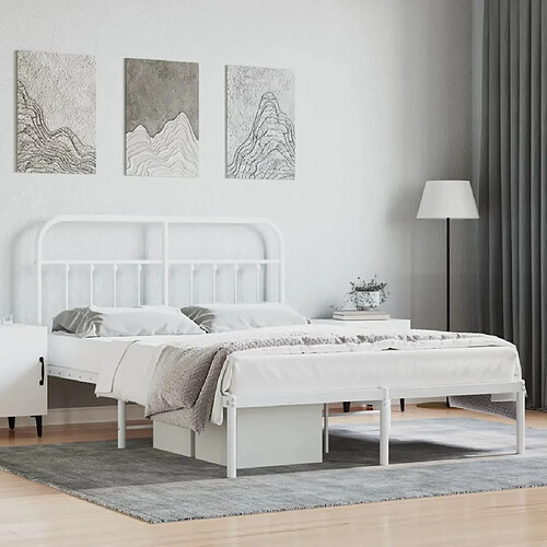 vidaXL Cadre de lit métal sans matelas et tête de lit blanc 140x190 cm