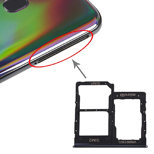 Wewoo Tiroir de Carte SIM Bac à SIM + à SIM + à Micro SD pour Galaxy A40 Noir