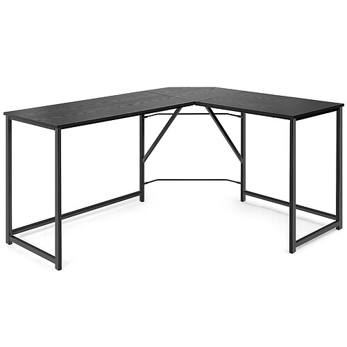 Helloshop26 Bureau d'angle en forme L 148 x 120 cm poste de travail avec cadre en métal renforcé pour bureau à domicile style modern noir 20_0005649