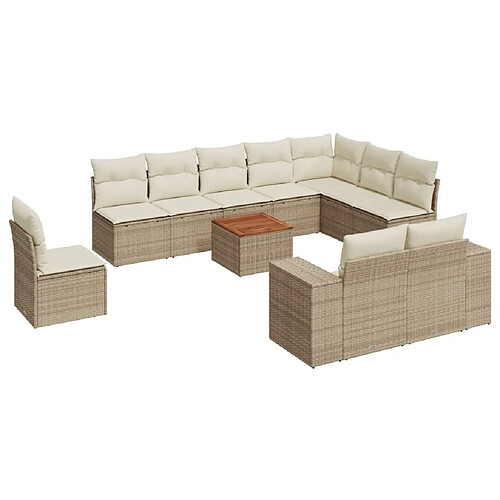 Maison Chic Salon de jardin 11 pcs avec coussins | Ensemble de Table et chaises | Mobilier d'Extérieur beige résine tressée -GKD68272