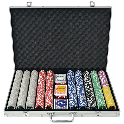 vidaXL Jeu de poker avec 1000 jetons Laser Aluminium