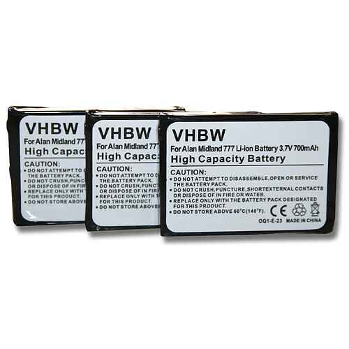 Vhbw Set de 3 batteries 700mAh pour téléphone fixe sans fil Alan 777, Midland 777, PMR446, PMR446+ remplace FB-777