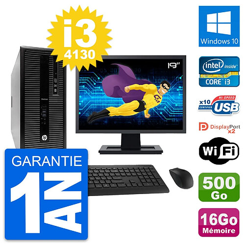 PC Tour HP 800 G1 Ecran 19" Intel i3-4130 RAM 16Go Disque 500Go Windows 10 Wifi · Occasion