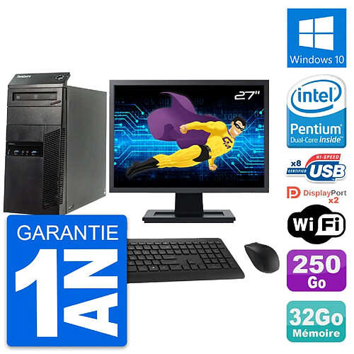 PC Tour Lenovo M83 Ecran 27" Intel G3220 RAM 32Go Disque 250Go Windows 10 Wifi · Occasion