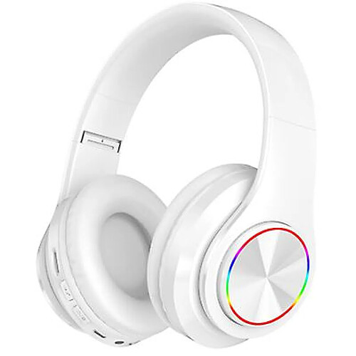 Universal Casque sans fil LED pliable Bluetooth 5.0 casque casque stéréo microphone (blanc)