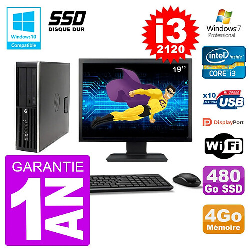 PC HP 6200 SFF Ecran 19" Intel i3-2120 RAM 4Go SSD 480Go Graveur DVD Wifi W7 · Occasion