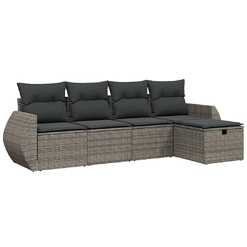 Maison Chic Ensemble de 5 Tables et chaises d'extérieur avec coussins,Salon de jardin gris résine tressée -GKD300029