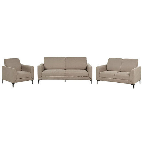 Beliani Ensemble canapés et fauteuil en tissu taupe 6 places FENES