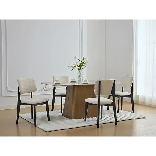 Vente-Unique Lot de 2 chaises en tissu bouclette et bois d'hévéa - Blanc et Noir - JASMENA