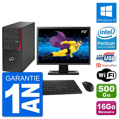 PC Tour Fujitsu P720 Ecran 19" Intel G3220 RAM 16Go Disque 500Go Windows 10 Wifi · Occasion