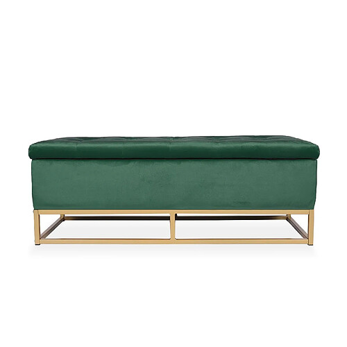 Banquette coffre Angele Velours vert pieds or