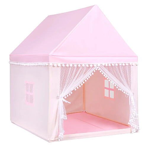 Decoshop26 Tente de jeu enfant château intérieur cadre en bois couverture en coton rose 20_0001279