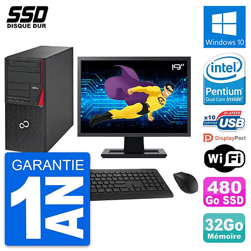 PC Tour Fujitsu P720 Ecran 19" Intel G3220 RAM 32Go SSD 480Go Windows 10 Wifi · Occasion