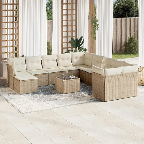 vidaXL Salon de jardin avec coussins 12 pcs beige résine tressée