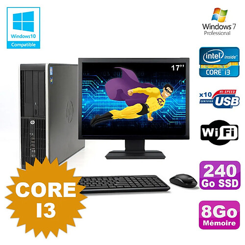 Lot PC HP Compaq 6200 Pro SFF Core i3 3.1GHz 8Go 240Go SSD DVD WIFI W7 + Ecran 17 · Occasion