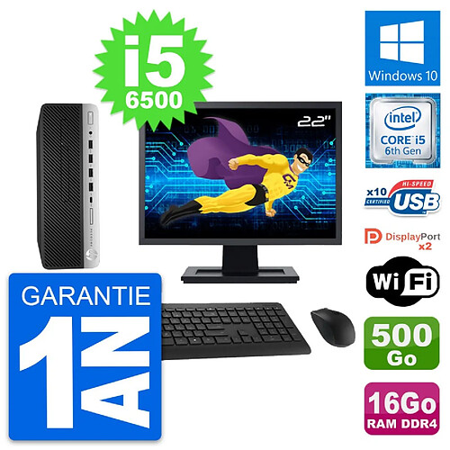 PC HP 600 G3 SFF Ecran 22" Intel i5-6500 RAM 16Go Disque 500Go Windows 10 Wifi · Occasion