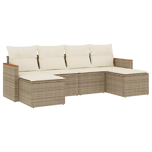 Maison Chic Salon de jardin avec coussins 6 pcs, Ensemble Tables et chaises de jardin, beige résine tressée -GKD481656