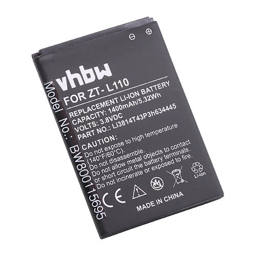 vhbw Li-Ion batterie 1400mAh (3.8V) pour téléphone portable mobil smartphone comme ZTE Li3814T43P3h634445