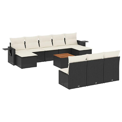 Maison Chic Salon de jardin 11 pcs avec coussins | Ensemble de Table et chaises | Mobilier d'Extérieur noir résine tressée -GKD54494