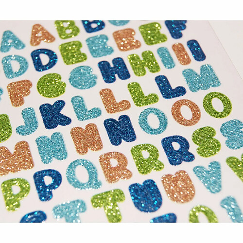 Youdoit 69 Autocollants - Alphabet - Tons bleus - Paillettes - 0,8 cm