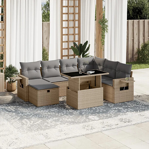 vidaXL Salon de jardin avec coussins 8 pcs beige résine tressée