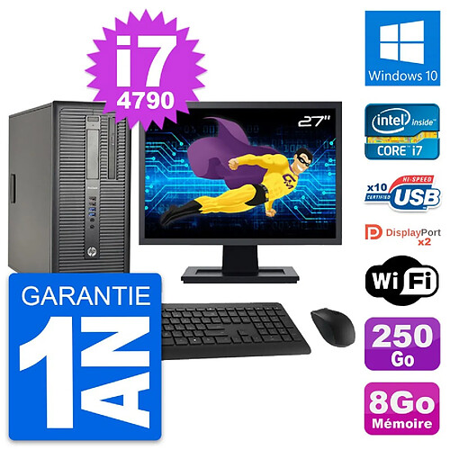 PC Tour HP 600 G1 Ecran 27" Intel i7-4790 RAM 8Go Disque 250Go Windows 10 Wifi · Occasion