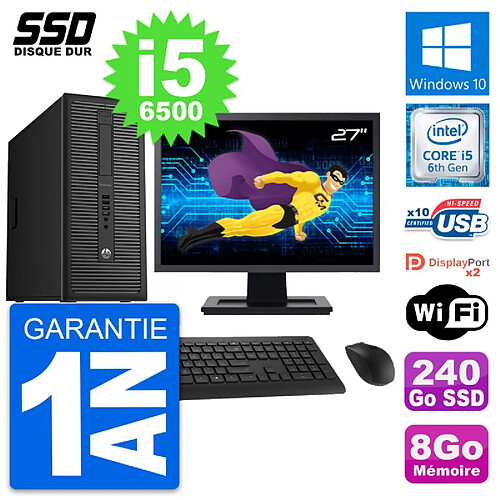 PC Tour HP EliteDesk 800 G2 Ecran 27" i5-6500 RAM 8Go SSD 240Go Windows 10 Wifi · Occasion