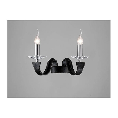 Luminaire Center Applique murale Nardini 2 Ampoules chrome poli/Faux cuir noir/cristal