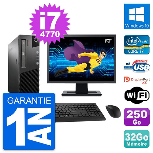 PC Lenovo M93p SFF Ecran 19" Intel i7-4770 RAM 32Go Disque 250Go Windows 10 Wifi · Occasion