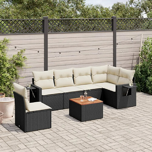 vidaXL Salon de jardin 7 pcs avec coussins noir résine tressée