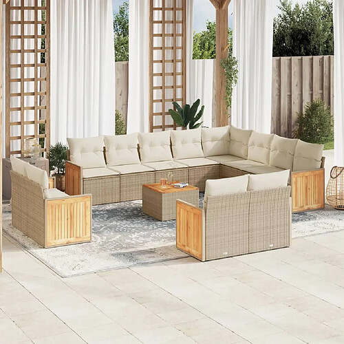 vidaXL Salon de jardin avec coussins 13 pcs beige résine tressée