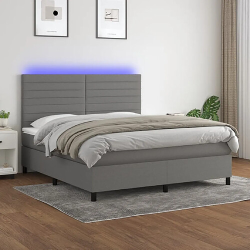 vidaXL Sommier à lattes de lit et matelas et LED Gris foncé 180x200 cm