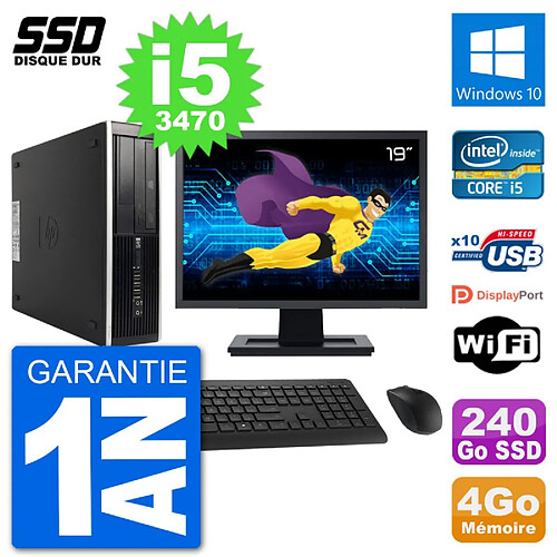 PC HP 8300 Elite SFF Ecran 19" Intel i5-3470 RAM 4Go SSD 240Go Windows 10 Wifi · Occasion