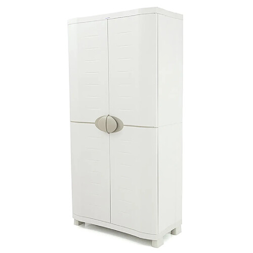 Pegane Armoire meuble de rangement 2 portes intérieur/extérieur coloris beige - Longueur 90 x Profondeur 45 x Hauteur 184 cm