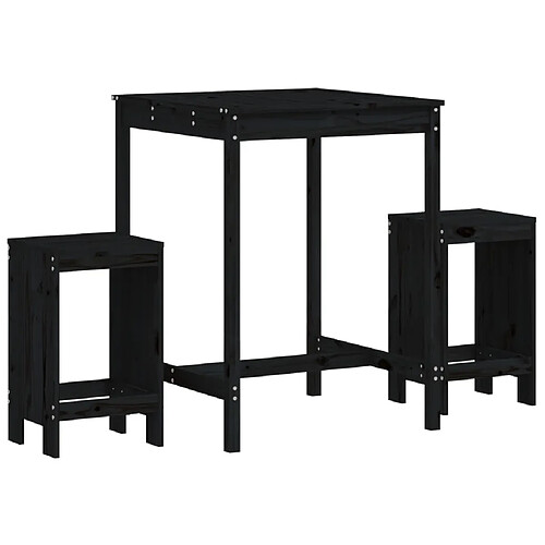 Maison Chic Table de bar et chaises d'extérieur 3 pcs,Ensemble de bar de jardin pour relax noir bois de pin massif -GKD128693