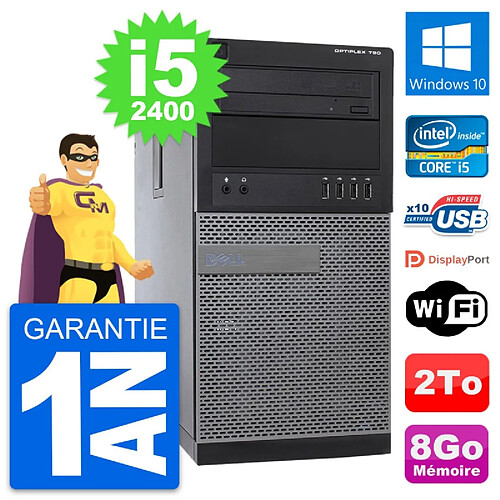 PC Tour Dell OptiPlex 790 MT Intel i5-2400 RAM 8Go Disque 2To Windows 10 Wifi · Occasion