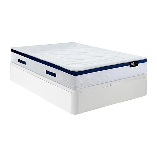 Vente-Unique Ensemble 140 x 190 cm sommier coffre blanc + matelas ressorts ensachés ép.30cm - MARQUIS de PALACIO