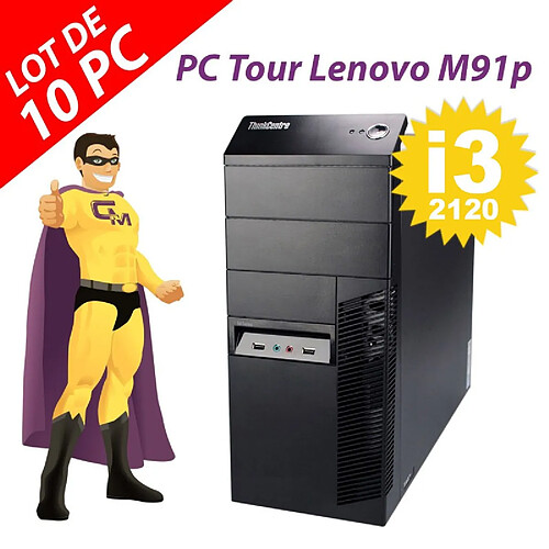 Lot x10 PC Tour Lenovo M91p Intel i3-2120 RAM 4Go Disque 250Go Windows 10 Wifi · Occasion