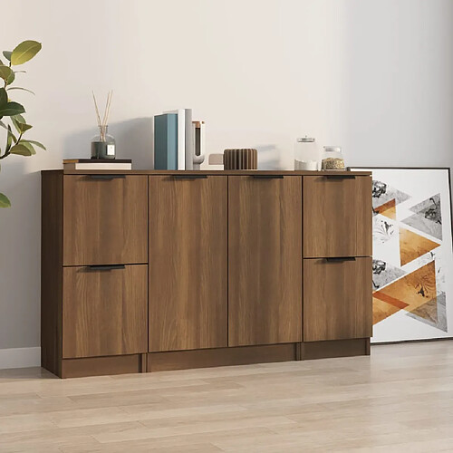 vidaXL Buffets 3 pcs Chêne marron Bois d'ingénierie