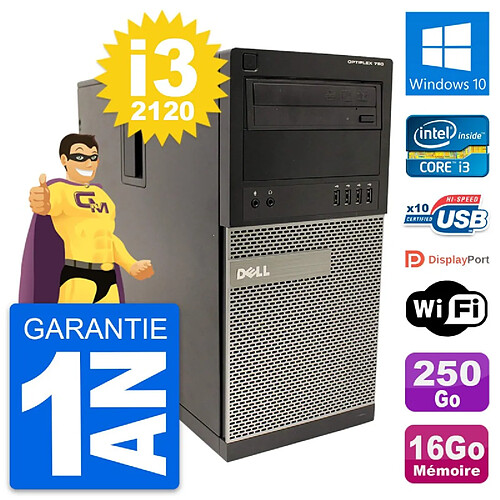 PC Tour Dell OptiPlex 790 MT Intel i3-2120 RAM 16Go Disque 250Go Windows 10 Wifi · Occasion