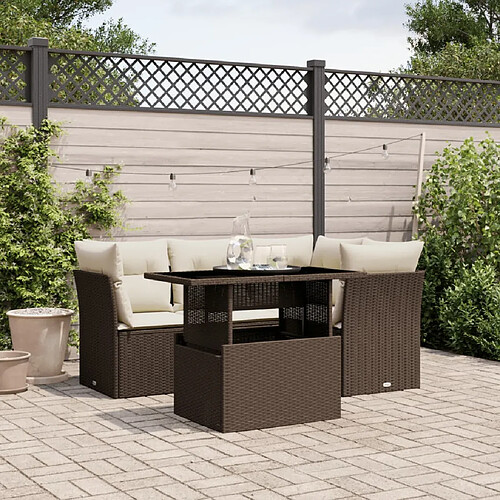 vidaXL Salon de jardin avec coussins 5 pcs marron résine tressée