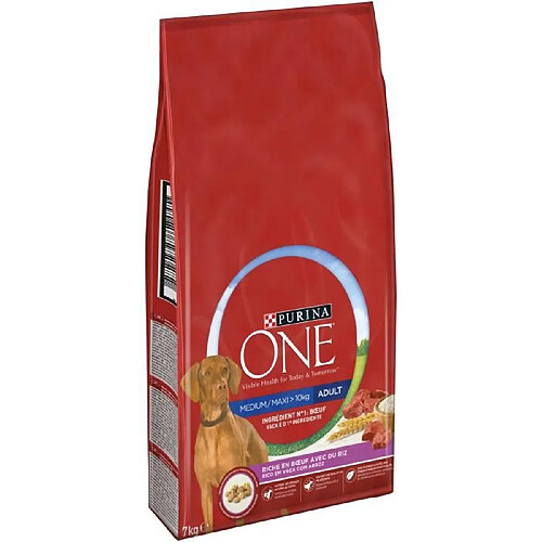 PURINA ONE Croquettes au boeuf et au riz Medium / Maxi &gt; 10 kg - Pour chien adulte de moyenne et grande taille - 7 kg